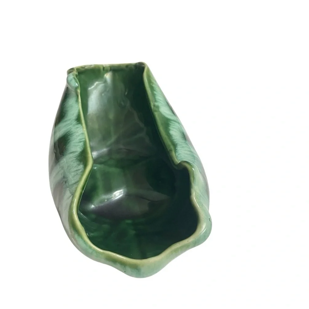 Vintage Green Ceramic Leaf Dish Bowl – Mid-Century Modern Planter Decor Bowl